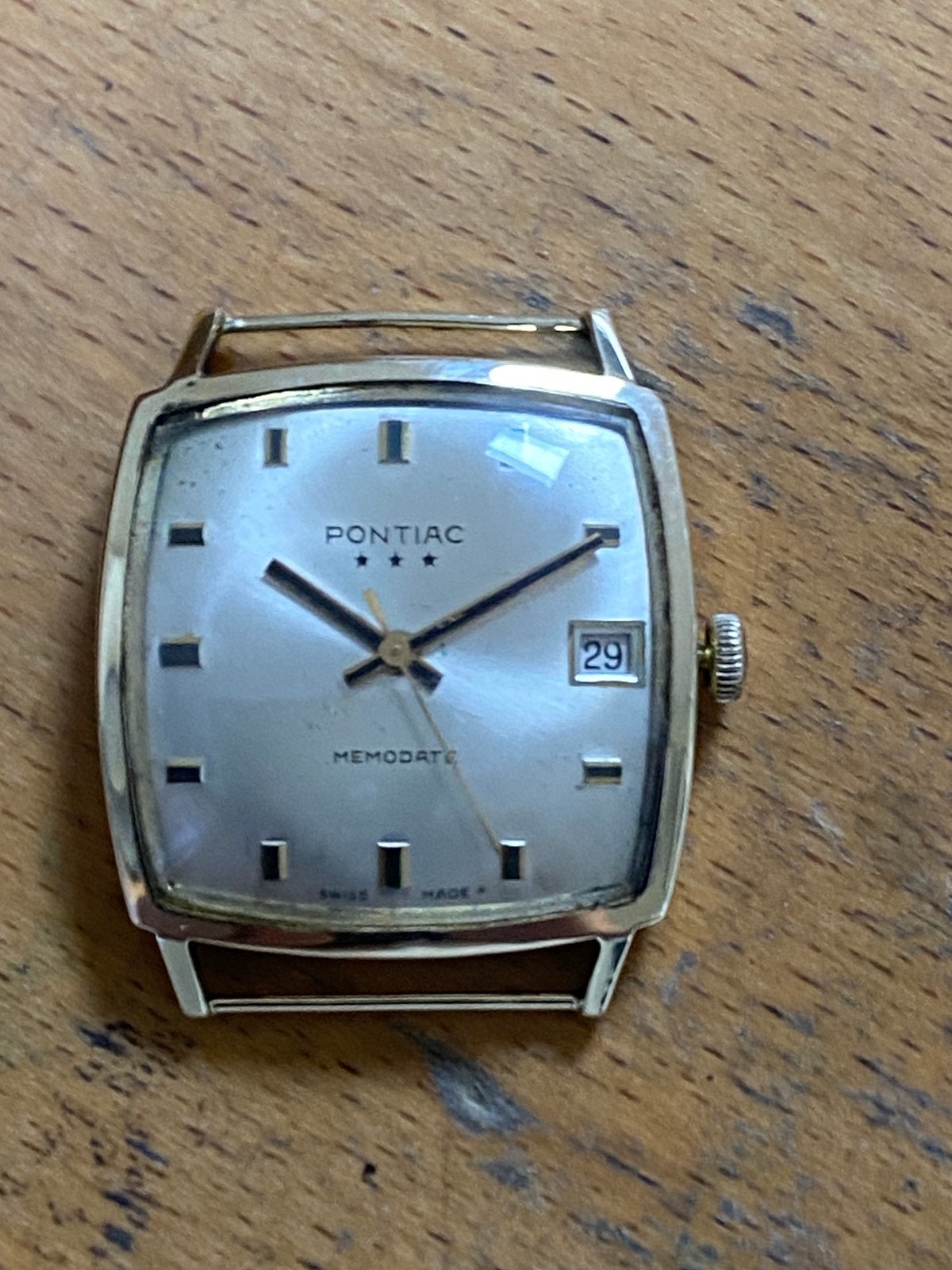 Gouden Pontiac Memodate herenhorloge, Overige merken, Polshorloge, Goud, 1960 of later