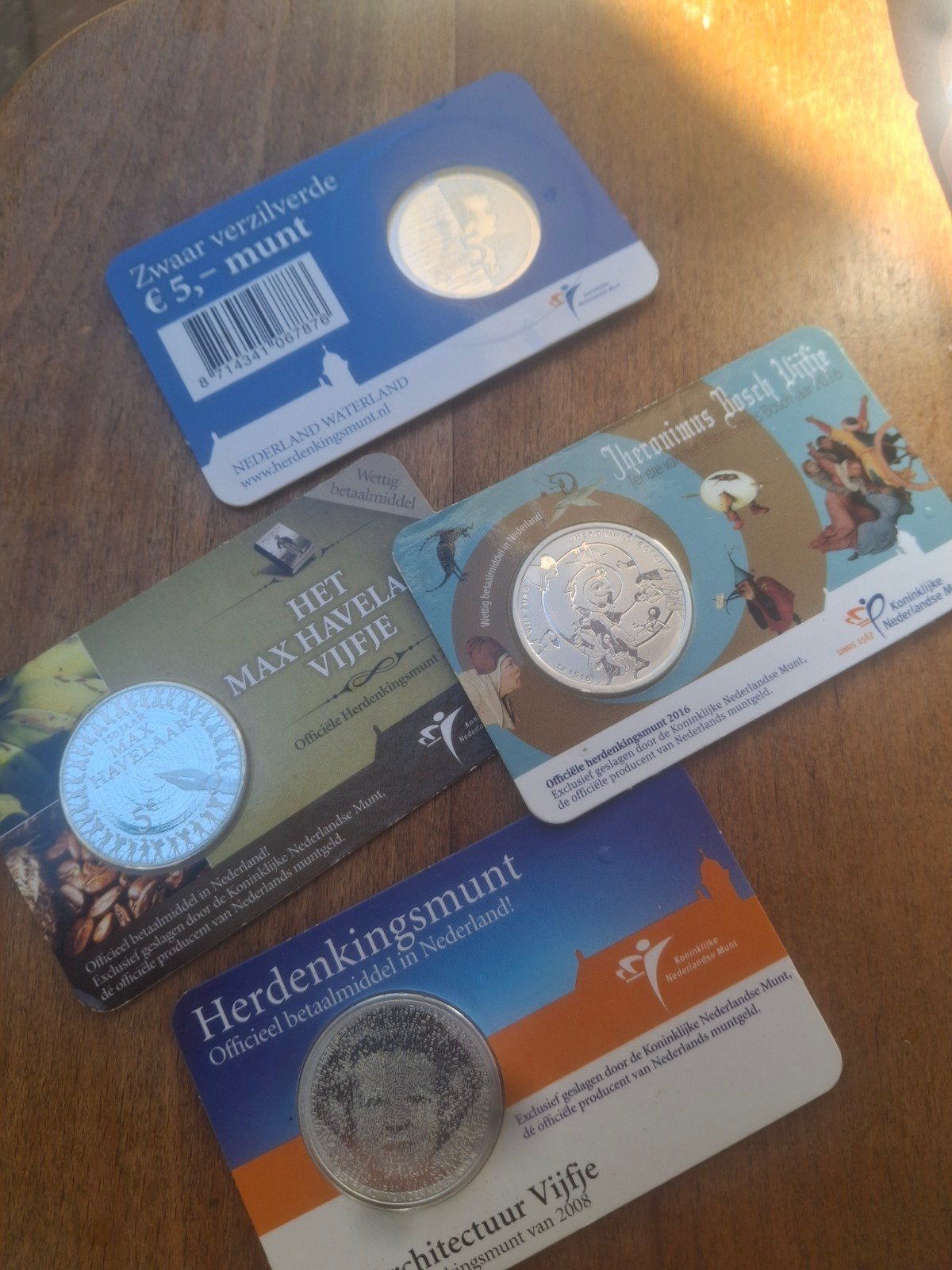 Set van 4 verzilverde herdenkingsmunten - Vijfjes, Postzegels en Munten, Munten | Nederland, Ophalen of Verzenden