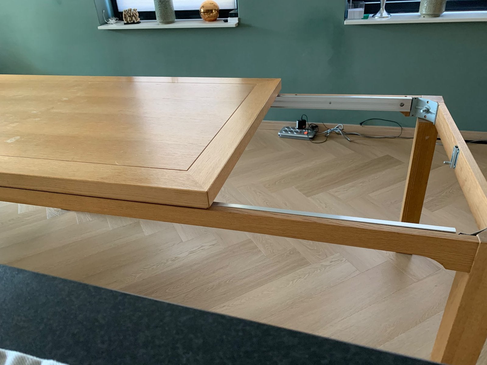Eettafel 190 x 90 met tussenstuk 250 cm licht eiken, Ophalen, Gebruikt, Klassiek, Eikenhout