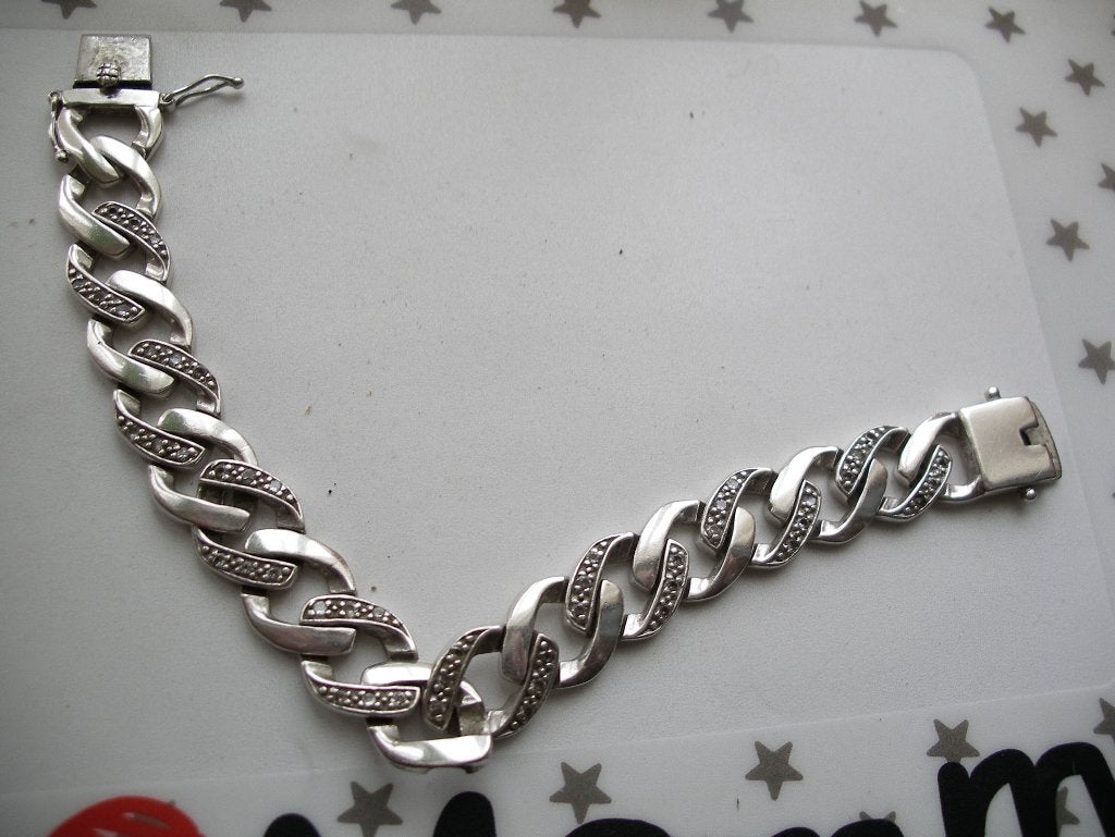 Een mooie Zilveren Schakel Armband met Zirkonia steentjes, Sieraden, Tassen en Uiterlijk, Antieke sieraden, Verzenden, Zilver