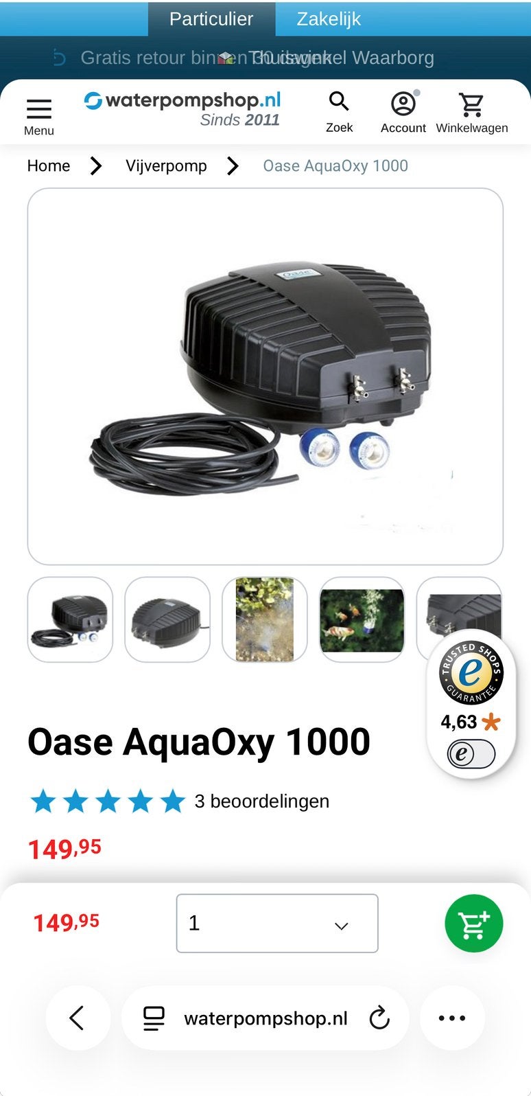 Oase AquaOxy 1000 nieuw, Ophalen, Zo goed als nieuw, Vijverpomp