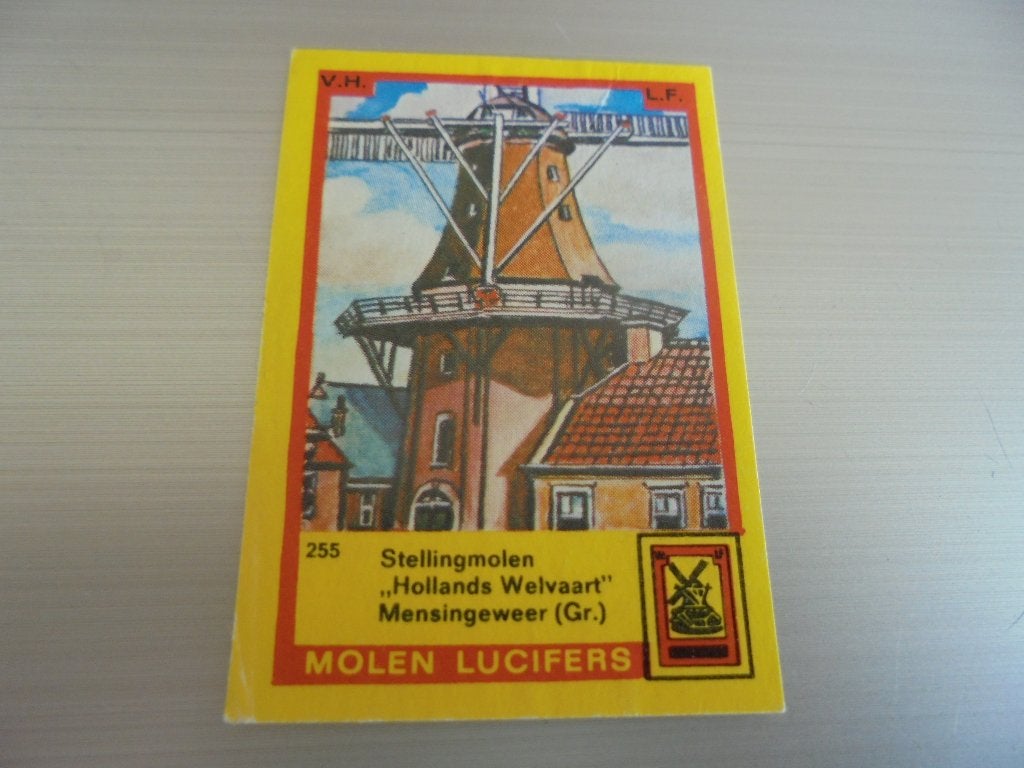 Oud lucifermerk Molen "Hollands Welvaart" MENSINGEWEER Gron., Ophalen of Verzenden, Zo goed als nieuw, Luciferdoosjes of -merken