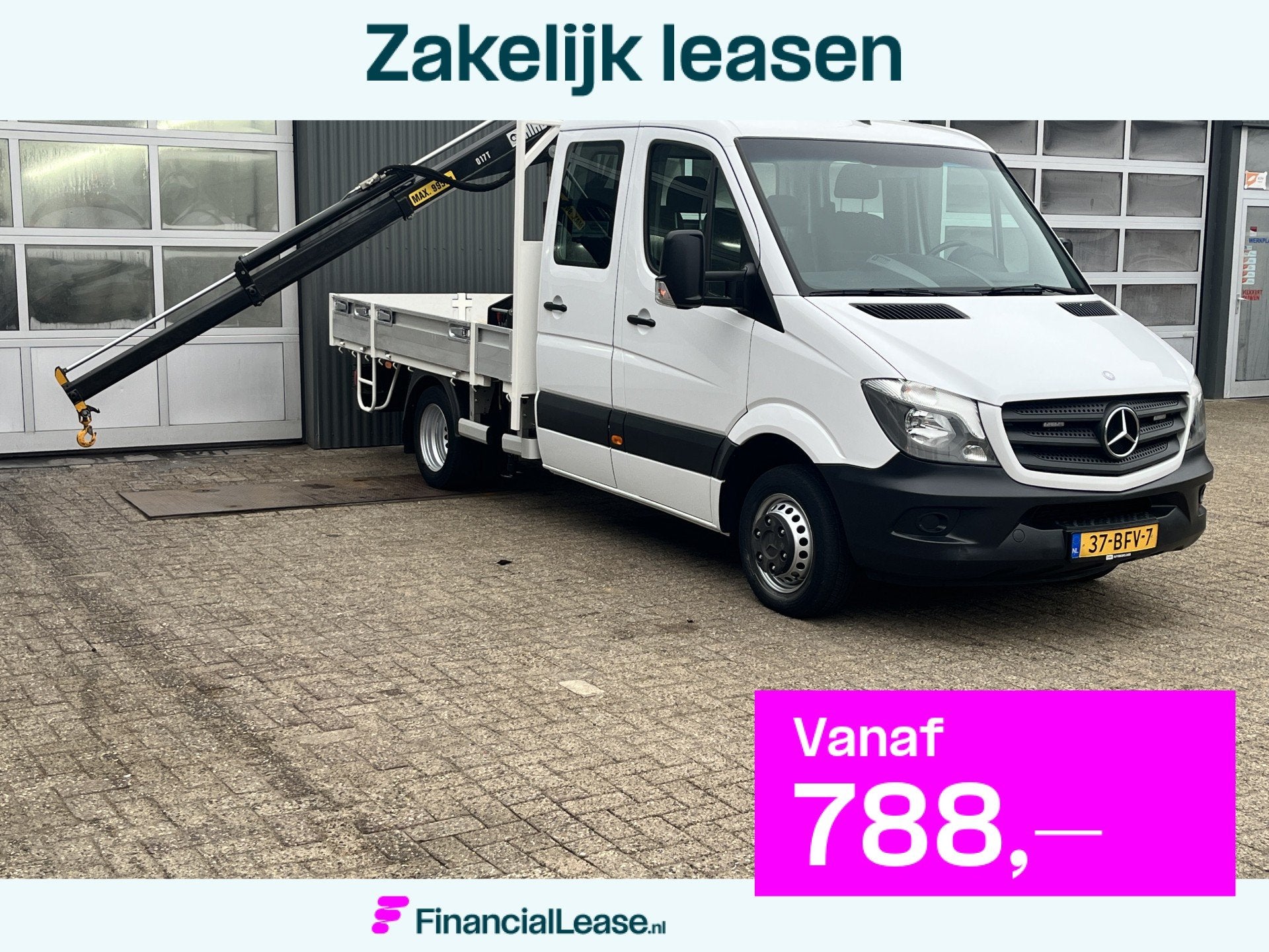 Mercedes-Benz Sprinter 513 CDI 130pk DC Laadkraan Hiab 017T, Stof, 4 cilinders, 7 stoelen, Wit