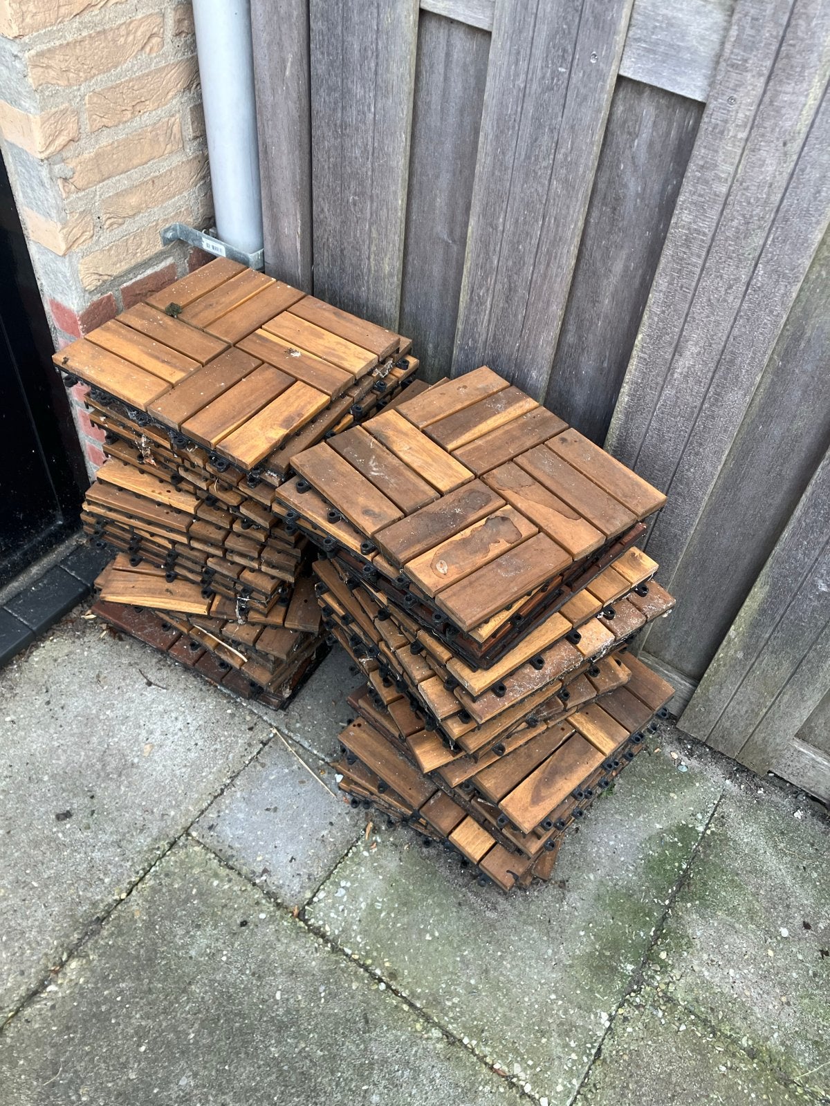 48 Houten terrastegels/balkon tegels voor buiten incl runnen, Ophalen of Verzenden, Gebruikt, Hout