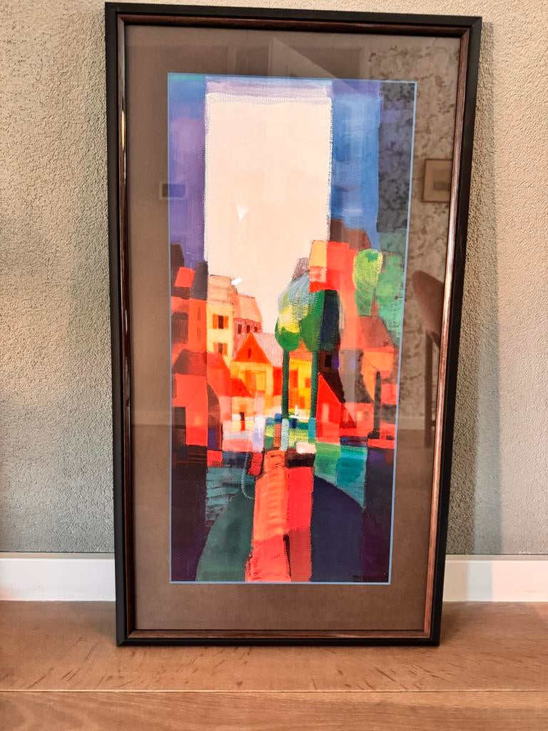 Ton Schulten Kunstwerk - Ingelijst met Glas (86x48 cm), Antiek en Kunst, Kunst | Schilderijen | Modern, Ophalen of Verzenden