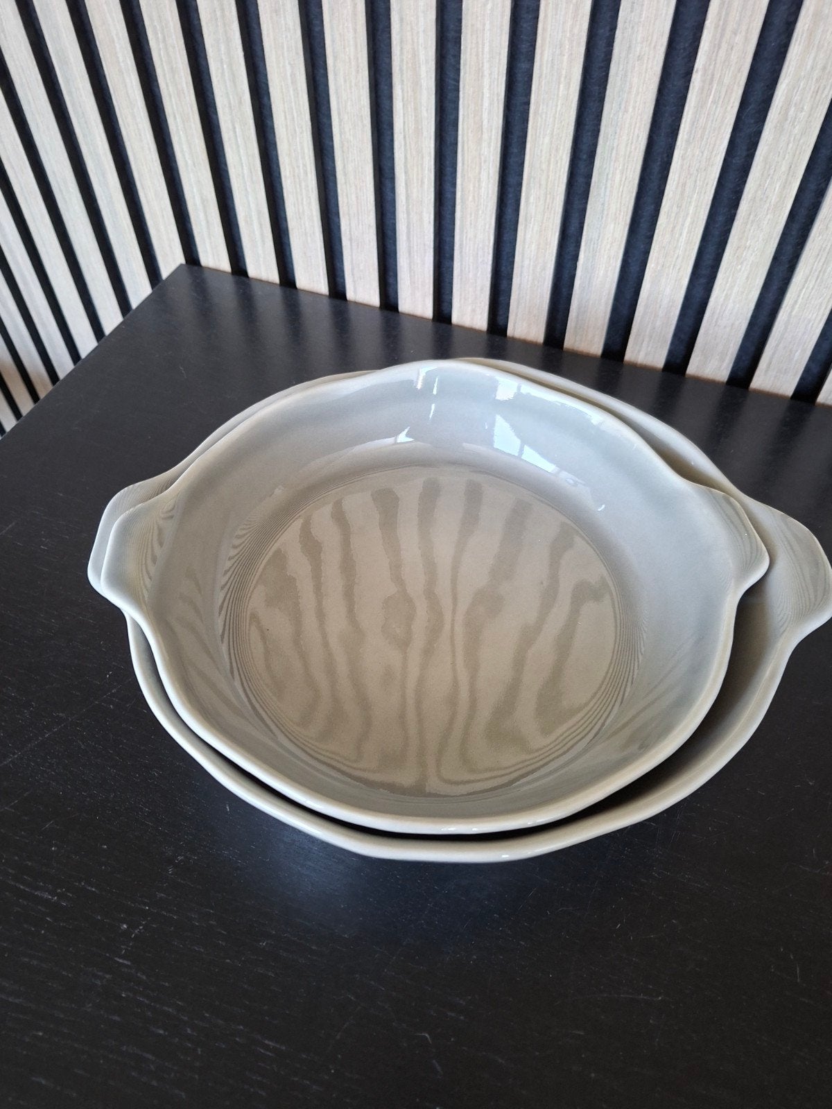 2 ronde ovenschalen greengate grijs, Overige typen, Ophalen of Verzenden, Gebruikt