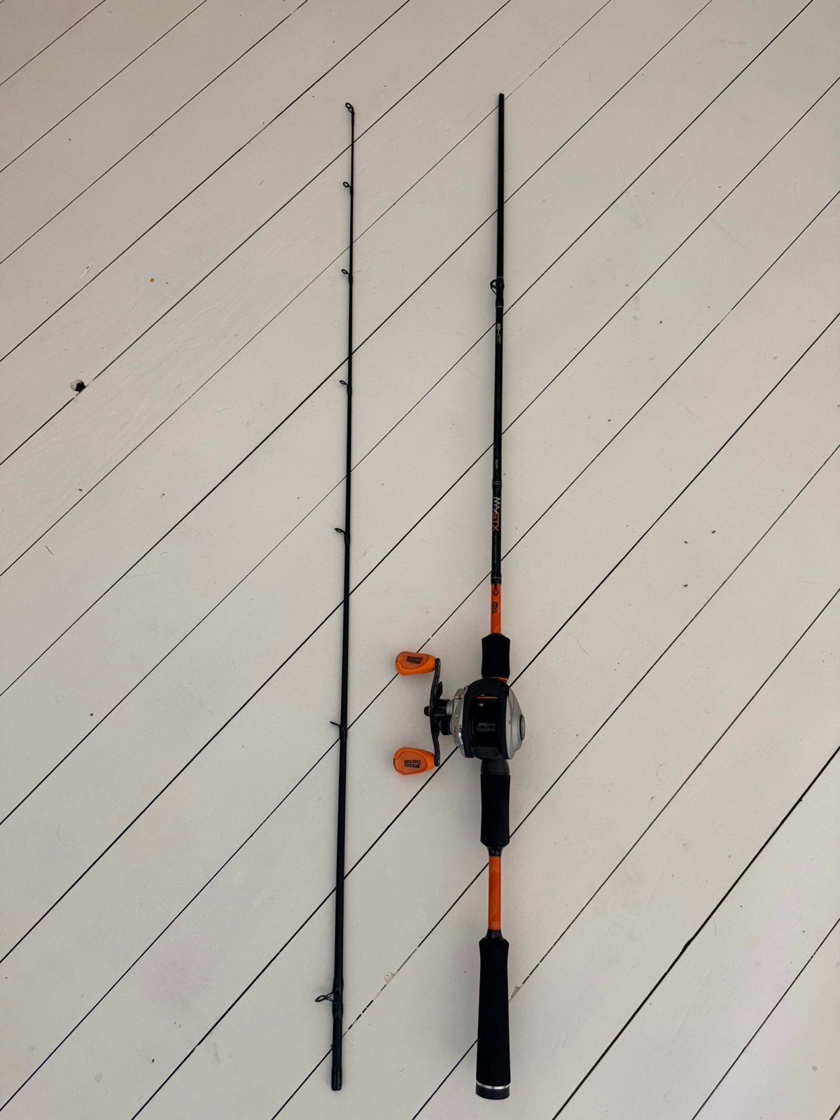 Abu Garcia MaxSTX hengel + reel, Ophalen, Zo goed als nieuw, Werphengel