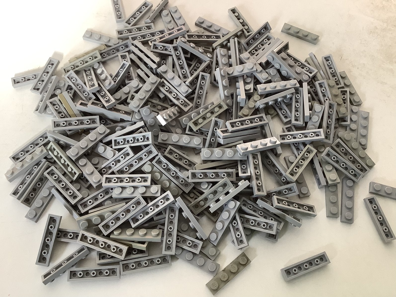 Lego plaat 1x4 licht grijs, Ophalen of Verzenden, Gebruikt, Losse stenen, Lego