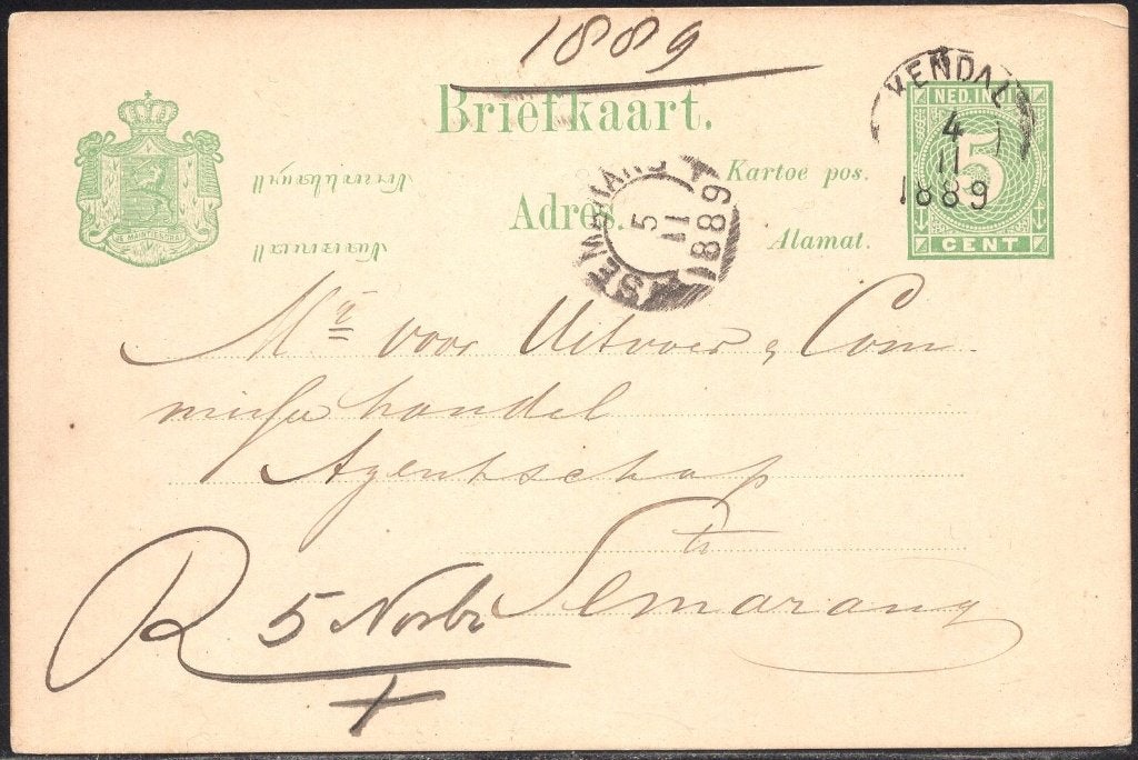 P019 Briefkaart Nederlands Indie Kleinrondstempel Kendal, Postzegels en Munten, Brieven en Enveloppen | Nederland, Ophalen of Verzenden