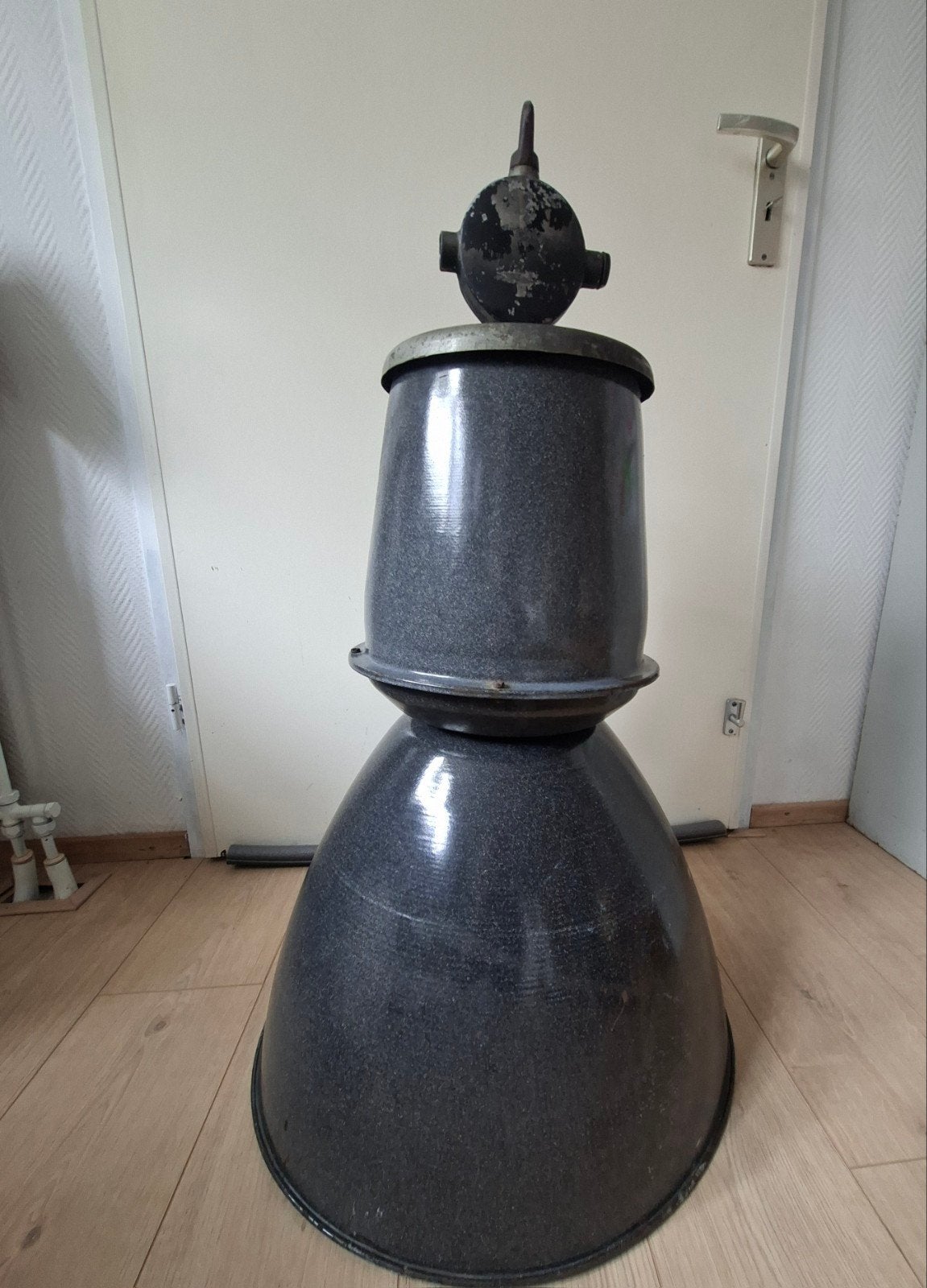 Vintage Industriële Grote Emaille Fabriekslamp, Ophalen, Gebruikt