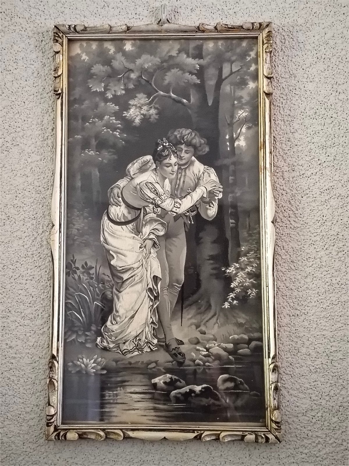 Antieke ingelijste prent van zijde., Ophalen of Verzenden