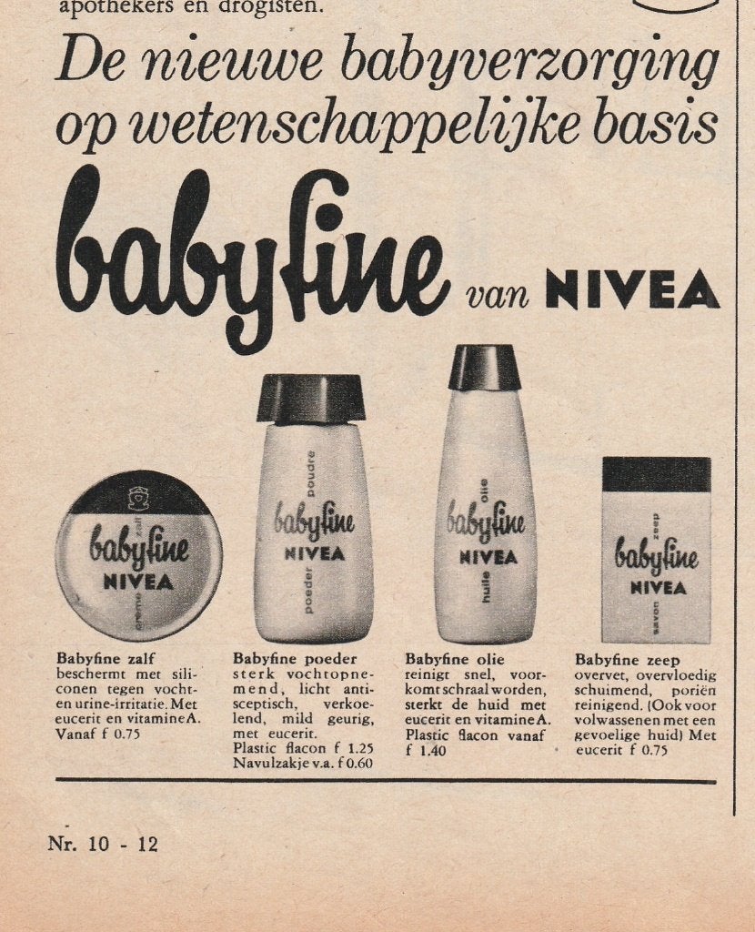 Retro reclame 1963 Nivea Babyfine nieuwe babyverzorging, Verzenden, Overige typen