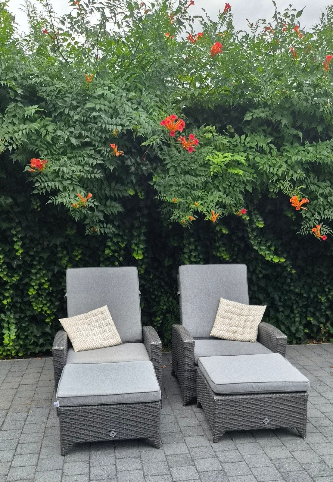 tuinstoelen set ligstoelen relax hocker wicker grijs, Ophalen, Gebruikt, Wicker, Verstelbaar