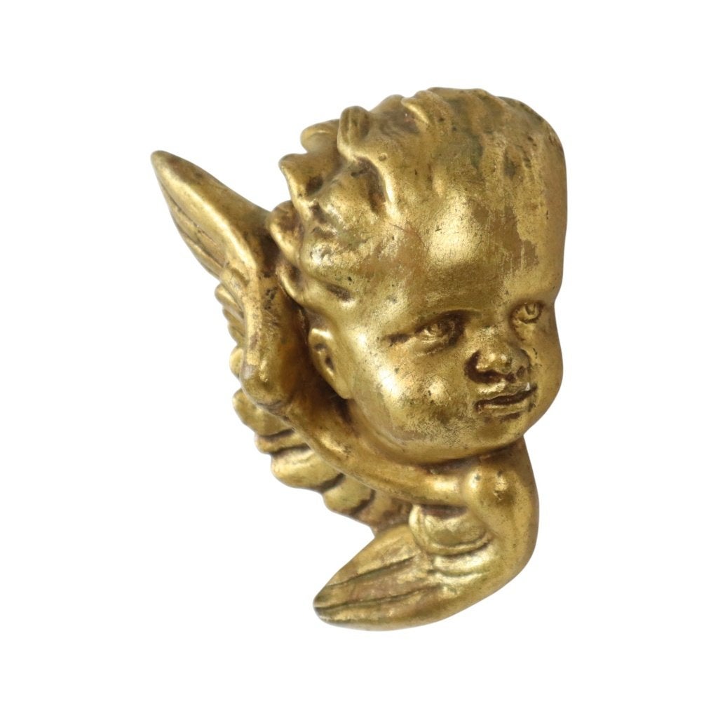 Engel Cherubijn Kopje Verguld Gips Gouden Muurdecoratie 17cm, Verzamelen, Ophalen of Verzenden, Gebruikt, Religie