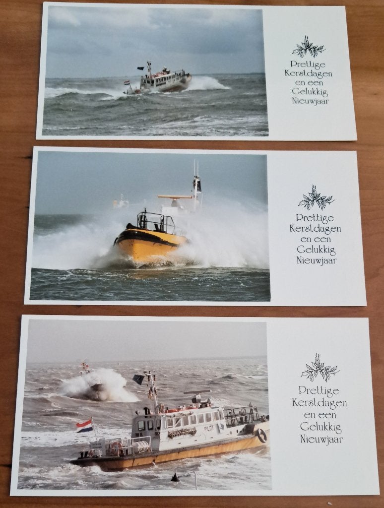 Vlissingen 3x kerst fotokaart loodsboten in actie, Ophalen of Verzenden, 1980 tot heden, Zeeland