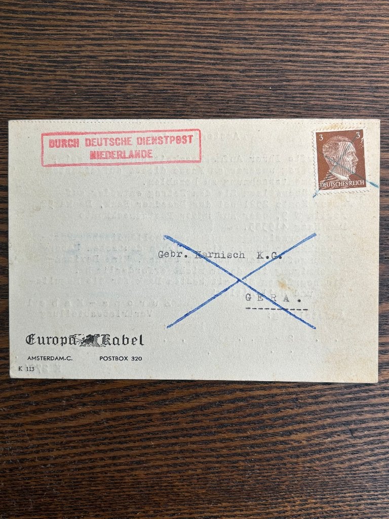 Kaartje Duitse Dienstpost Nederland, Europa Kabel Amsterdam, Verzenden, Overige soorten, Nederland, Overige typen