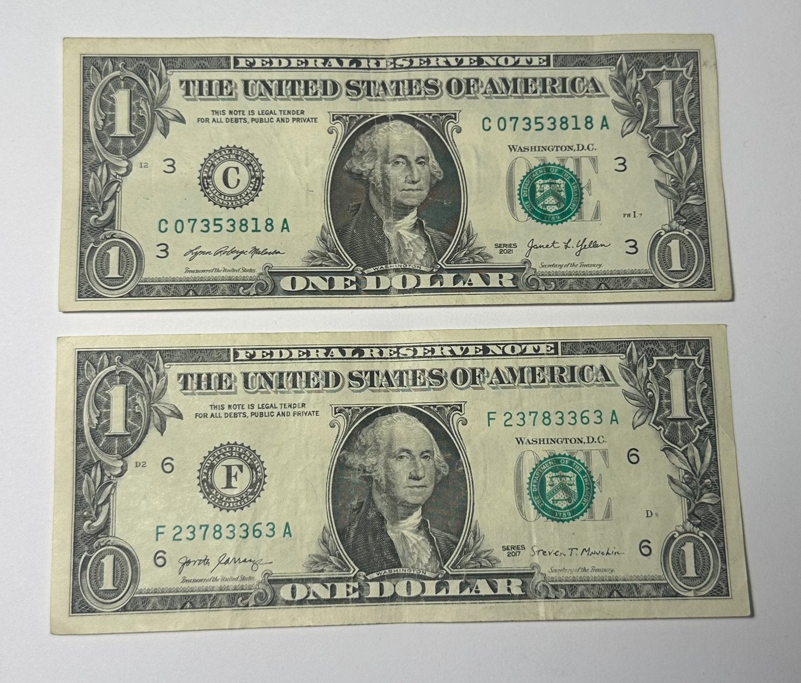 USA 2 x 1 Dollar Biljetten, Postzegels en Munten, Bankbiljetten | Amerika, Ophalen of Verzenden, Noord-Amerika, Setje