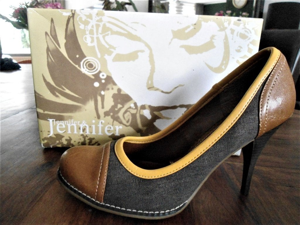 Trendy pumps leer/suede/lak met stilettohak mt. 40, Ophalen, Pumps, Bruin, Nieuw