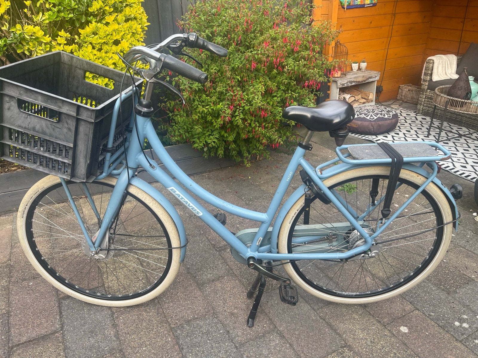 Batavus fiets 28 inch met krat - Lichtblauw, Ophalen, Gebruikt, Versnellingen, Batavus
