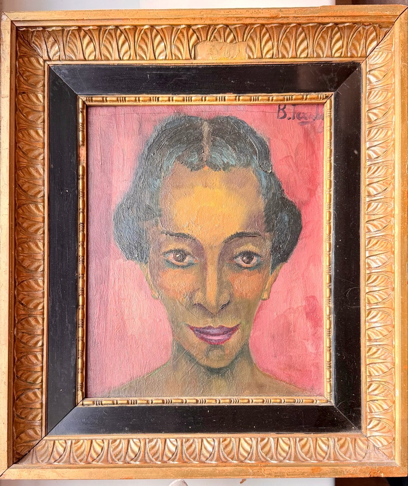 Olieverf Portret van Vrouw, Gesigneerd B. Loos, Paneel, Portret of Personen, Expressionistisch, Ophalen of Verzenden