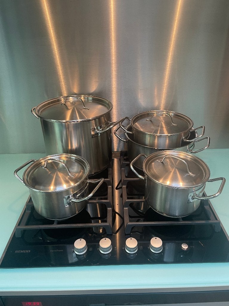 Fissler Profi 5-delige RVS pannenset, Ophalen, Gebruikt, Keramische plaat, Pannenset