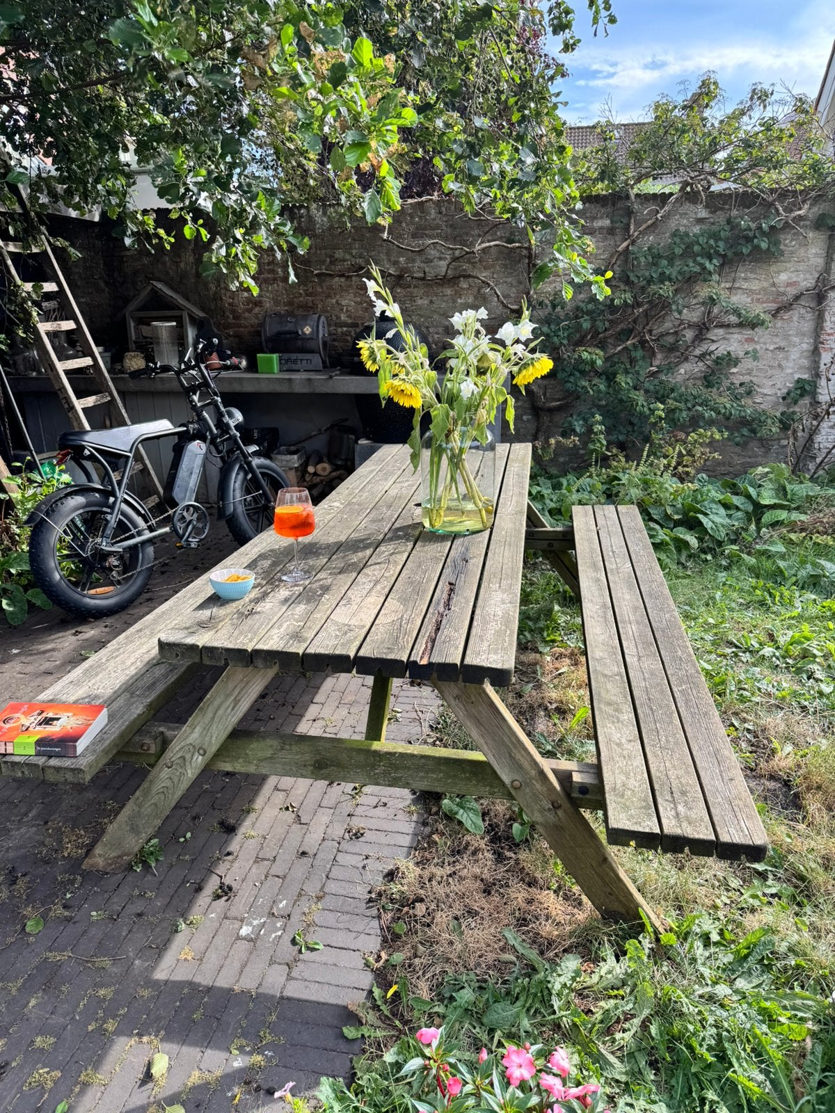 Gratis af te halen picknicktafel 2.40 m, Ophalen, Gebruikt, Rechthoekig, Hout