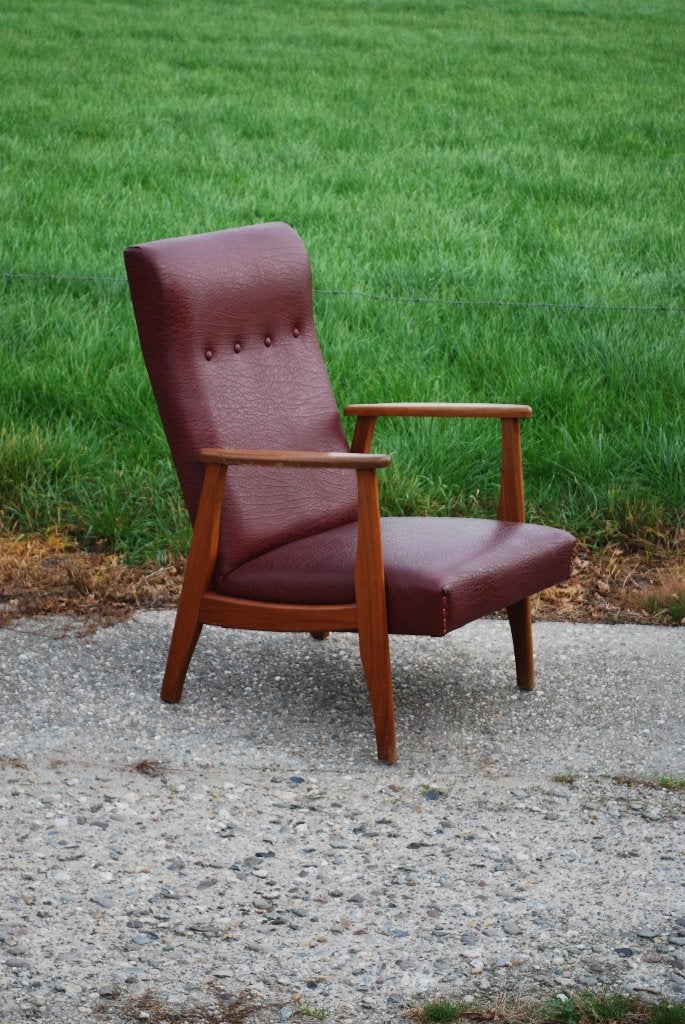 Vintage rode fauteuil, Ophalen, Gebruikt, Vintage, 75 tot 100 cm