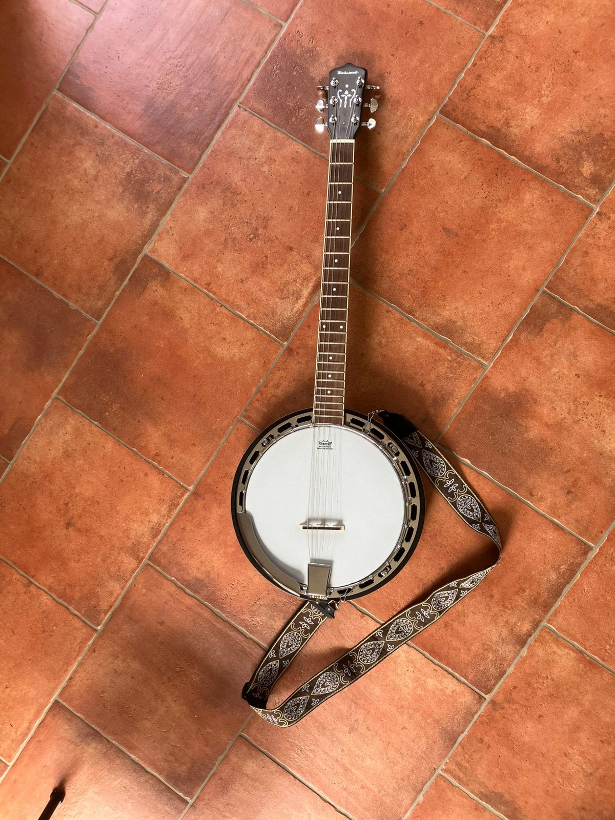 Banjo gitaar + strap en hoes, Muziek en Instrumenten, Snaarinstrumenten | Banjo's, Ophalen, Zo goed als nieuw, Gitaarbanjo