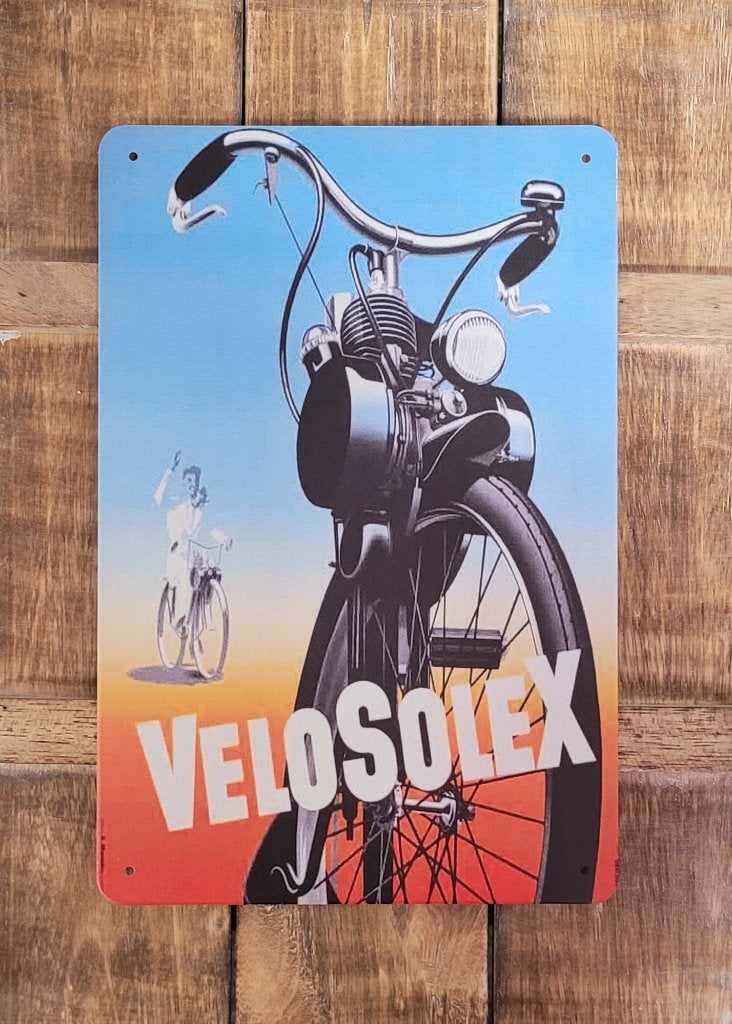 Velo Solex blauw oranje reclamebord van metaal wandbord deco, Reclamebord, Info@deconoord.nl, Deco Noord, Nieuw