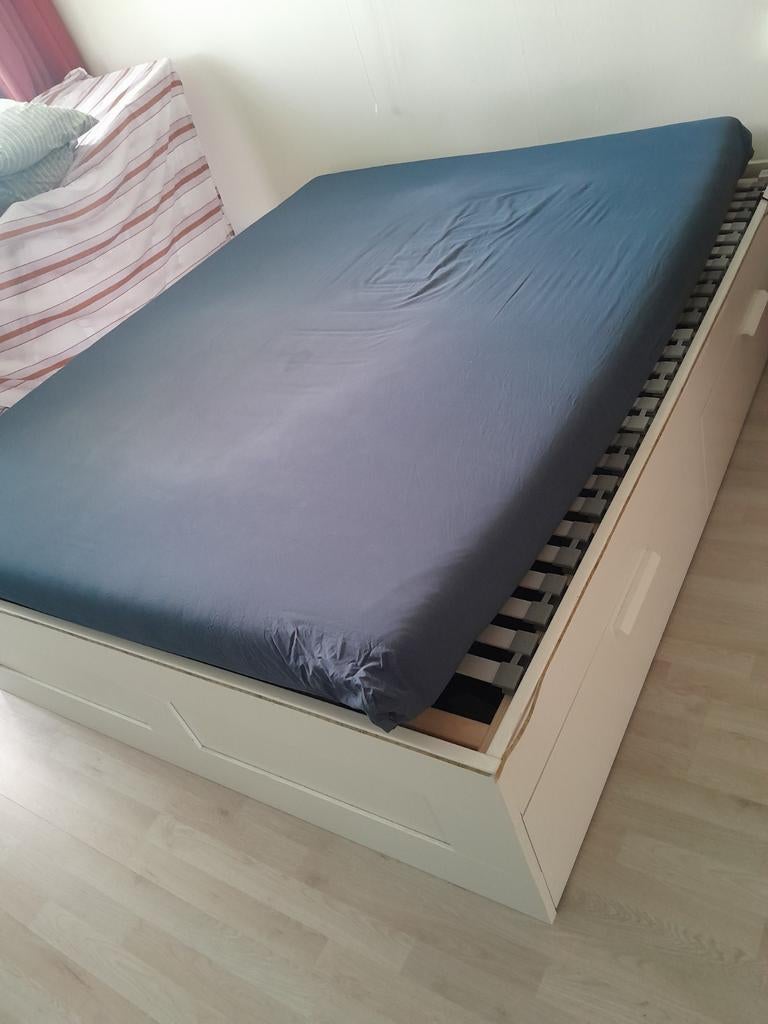 Bed 160x200 met matras en opberglades, Gebruikt, Wit, Tweepersoons, Ophalen of Verzenden