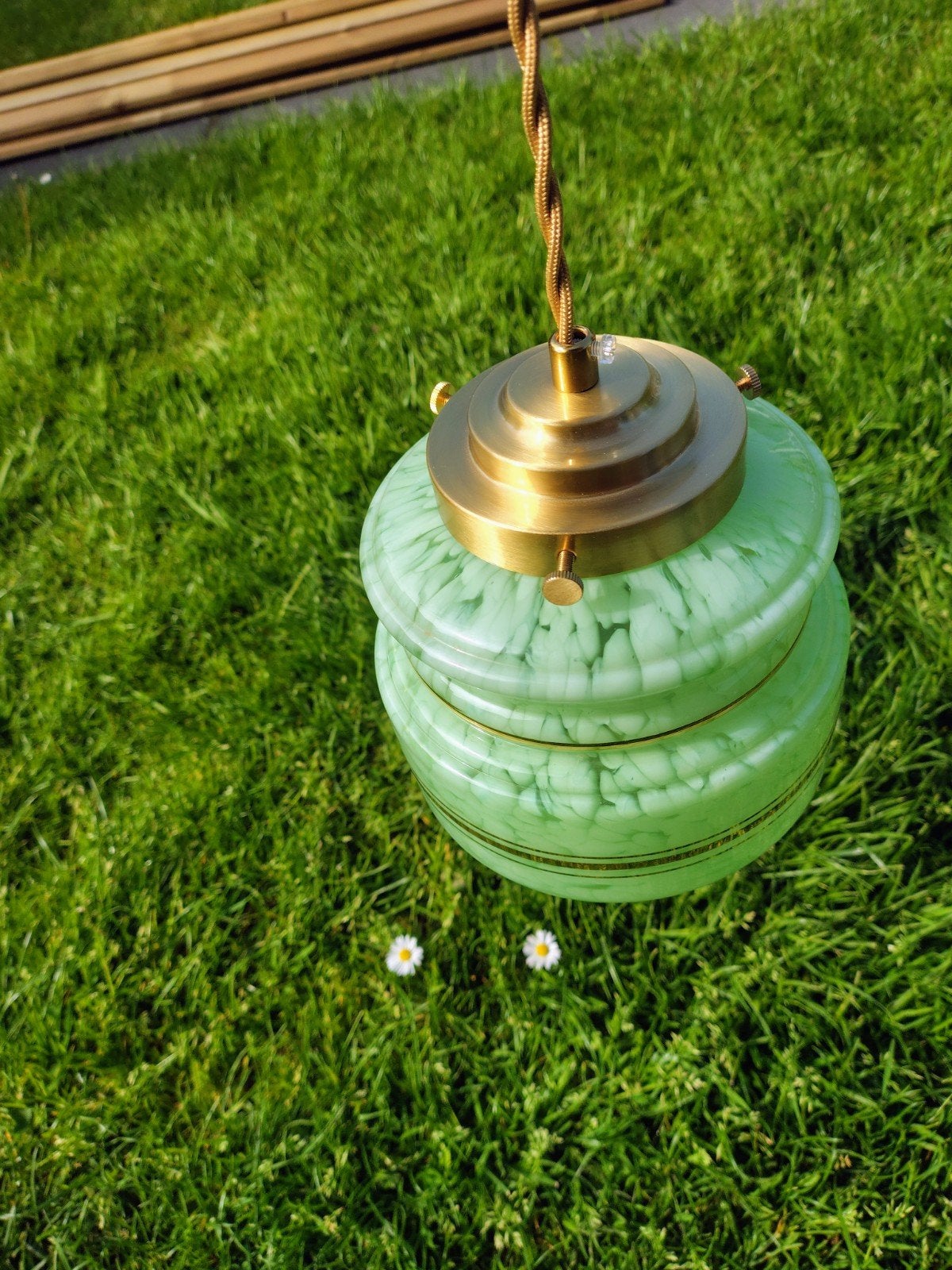 Vintage Groene Hanglamp met Nieuwe Fitting en Snoer, Ophalen of Verzenden