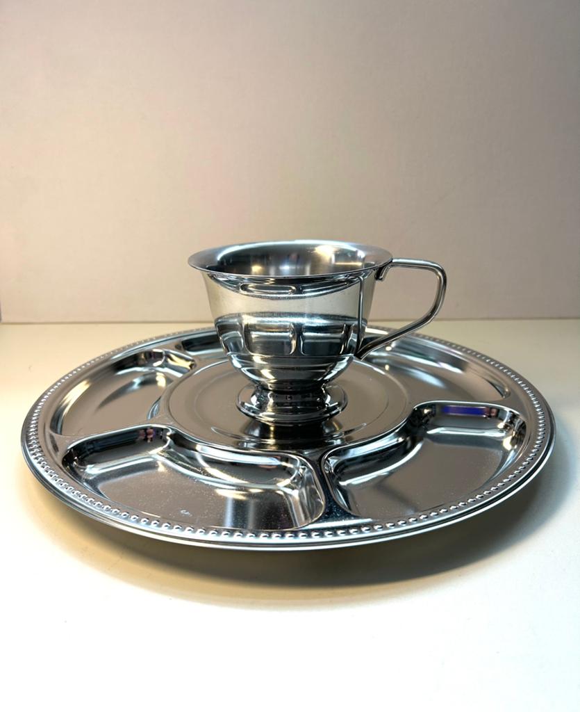RVS Snackschaal met Alessi dipsauskom, Overige materialen, Gebruikt, Ophalen of Verzenden, Schaal of Schalen