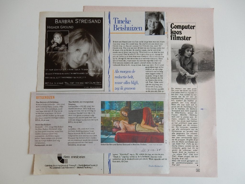 Barbra Streisand 3 artikelen uit tijdschrift., Ophalen of Verzenden, 1980 tot heden, Nederland, Knipsel(s)