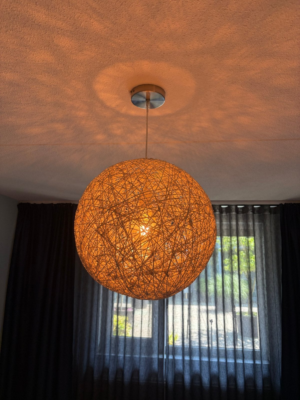 Moderne hanglamp van touw - sfeervolle verlichting, Ophalen, Zo goed als nieuw, Natuurlijk materiaal, E27 (groot)