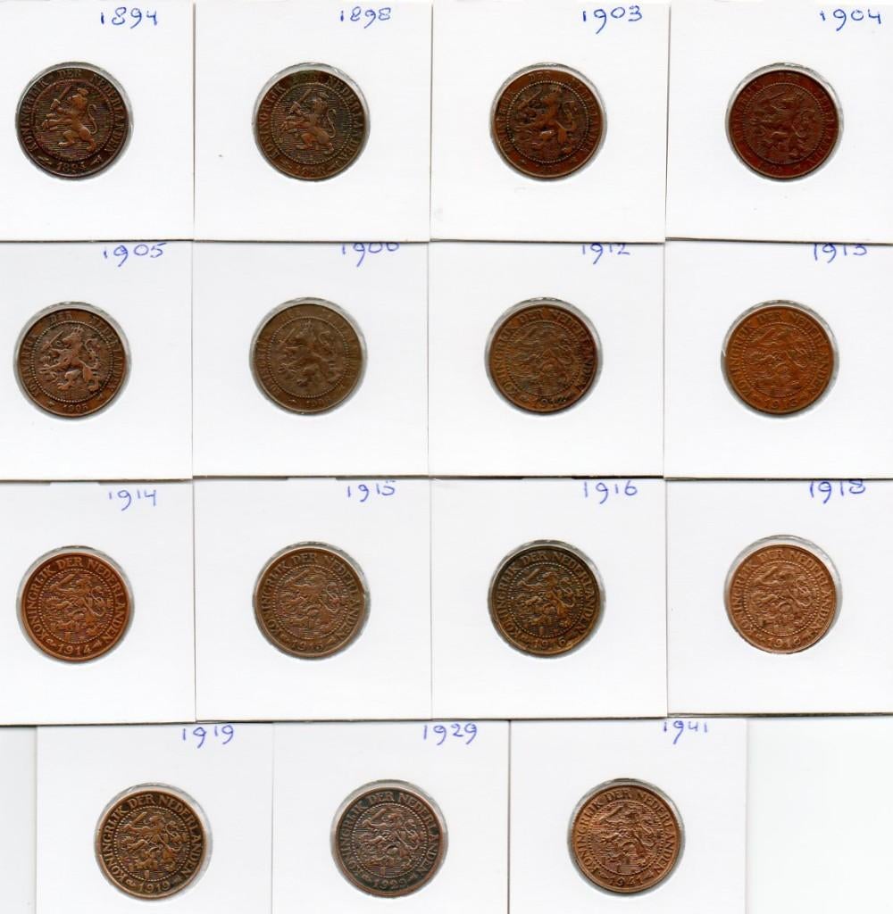 WILHELMINA SET 21/2 CENT 1894 T/M1942 KOMPLEET 17 STUKS, Ophalen of Verzenden, Koningin Wilhelmina, Overige waardes, Setje