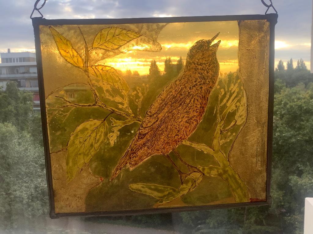 De zingende vogel vintage glas-in-lood raamhanger, Ophalen