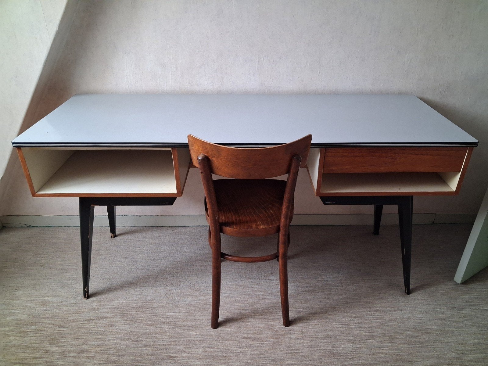 nostalgische / vintage bureau en stoel, Ophalen, 160 cm, Gebruikt, Hout
