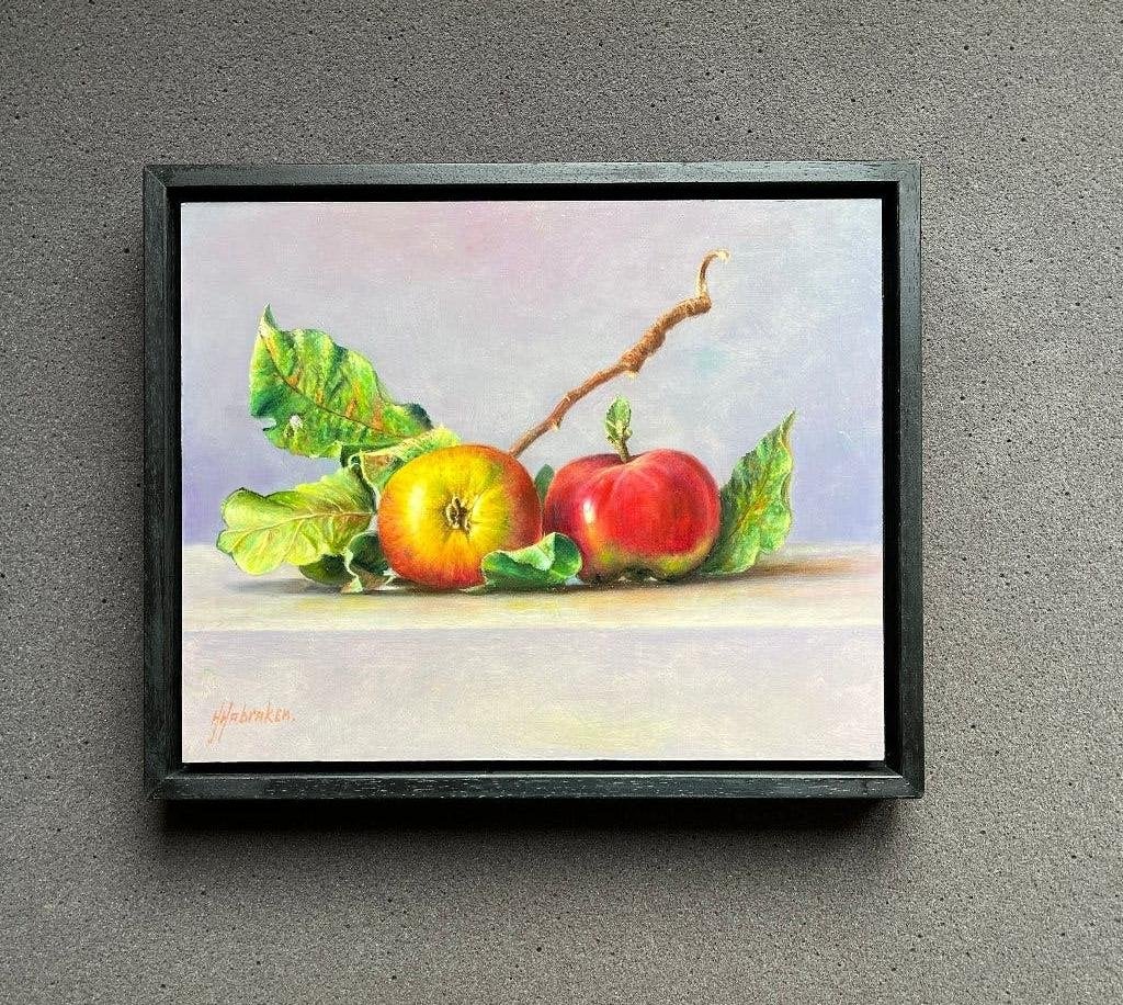 Schilderij stilleven appels op tafel. Hans Habraken.
