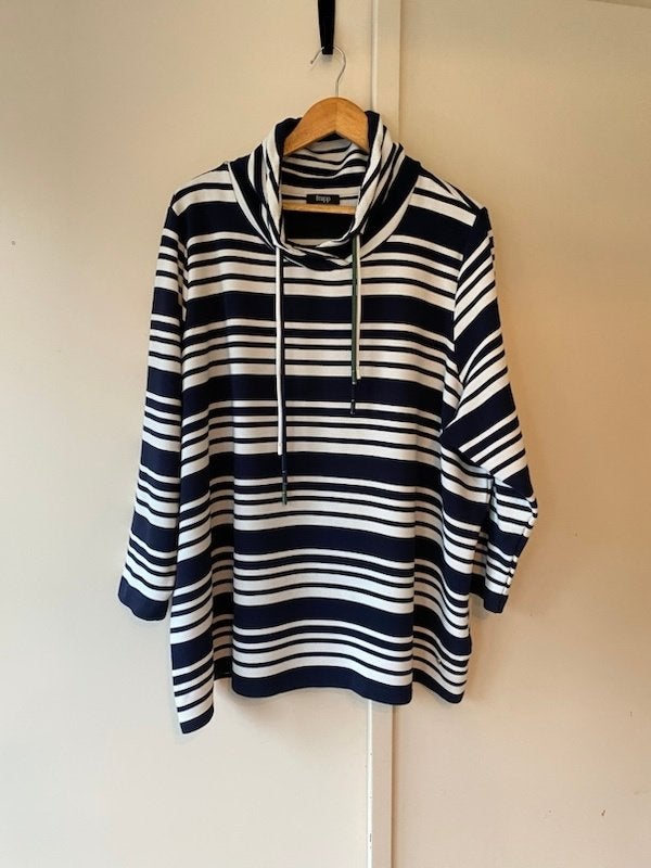 Frapp ribbel jersey top XXXL 46 48 gestreept marine wit, Frapp, Wit, Maat 46/48 (XL) of groter, Ophalen of Verzenden