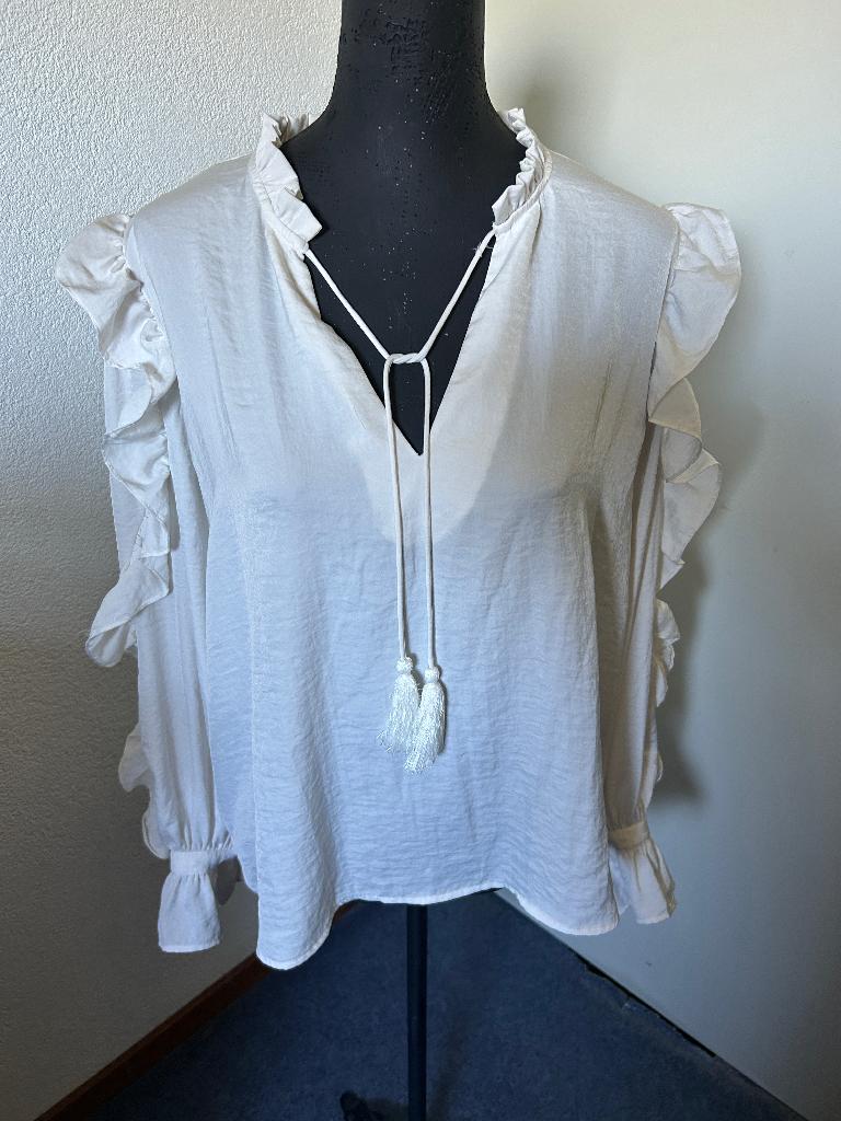 Costes wolwitte blouse met roezels mt XL z.g.a.n., Verzenden, Wit, Maat 46/48 (XL) of groter, Zo goed als nieuw