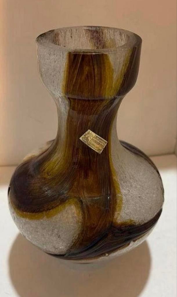 Zeldzame Vintage Spiegelau Schuimglas Vaas Amberbruin 21,5cm, Antiek en Kunst, Ophalen of Verzenden