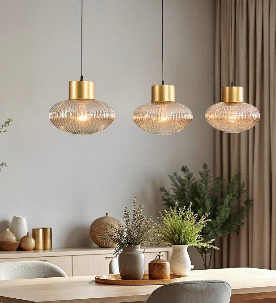Hanglamp eetkamerlamp Amber 3 lichts, Ophalen, Nieuw, Glas
