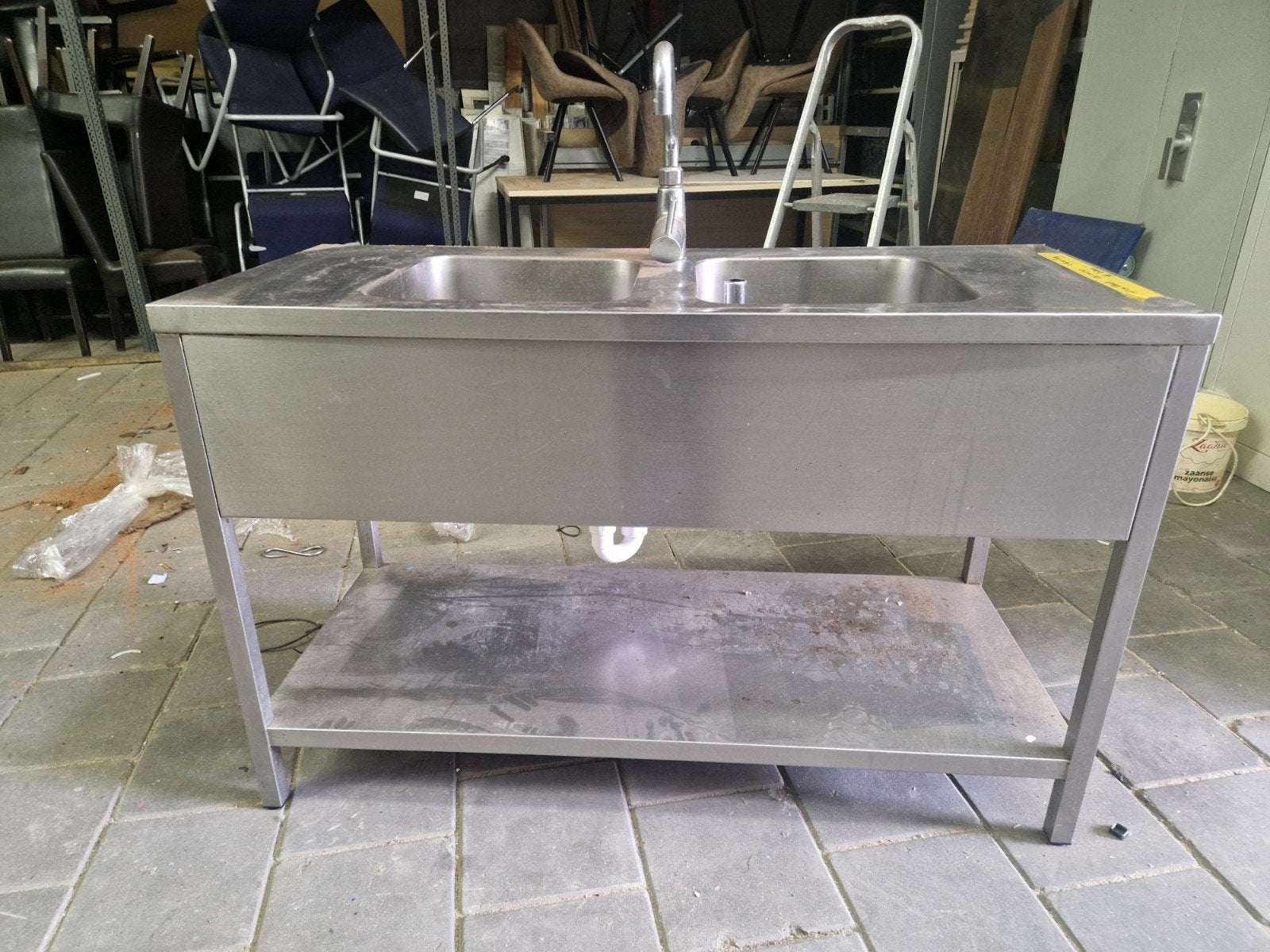 RVS Spoelbak met Kraan en Onderblad - Horeca Keuken, Zakelijke goederen, Ophalen, Gebruikt, RVS Meubilair