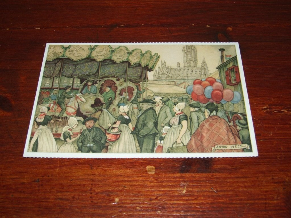 79- Anton Pieck Kaart - Kermis met draaimolen en ballonnen, Verzamelen, 1960 tot 1980, Gebruikt, Verzenden, Prent