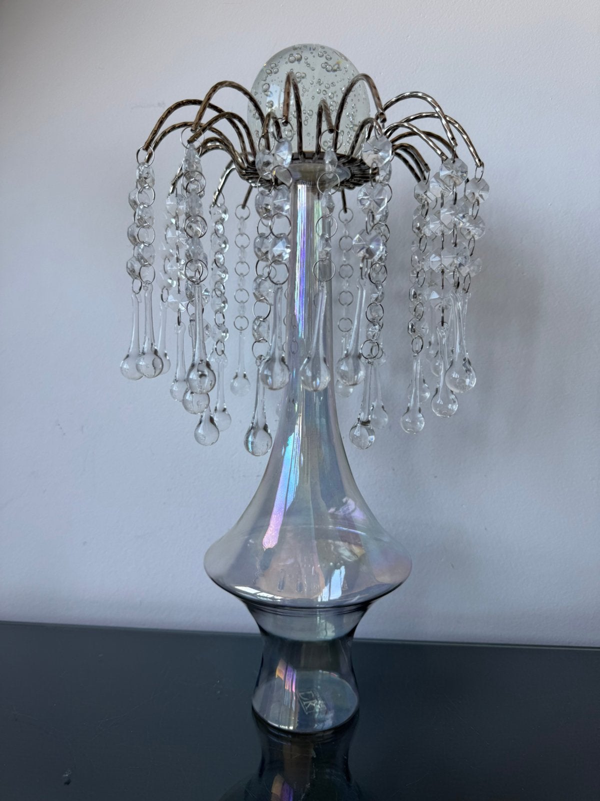 Vaas iriserend met Murano druppels en glazen bol, Ophalen of Verzenden, Zo goed als nieuw, Glas