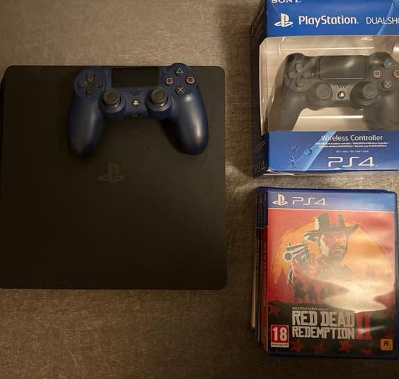 PlayStation 4 Slim + 2 controller + games, Ophalen, Met 2 controllers, Slim, 500 GB