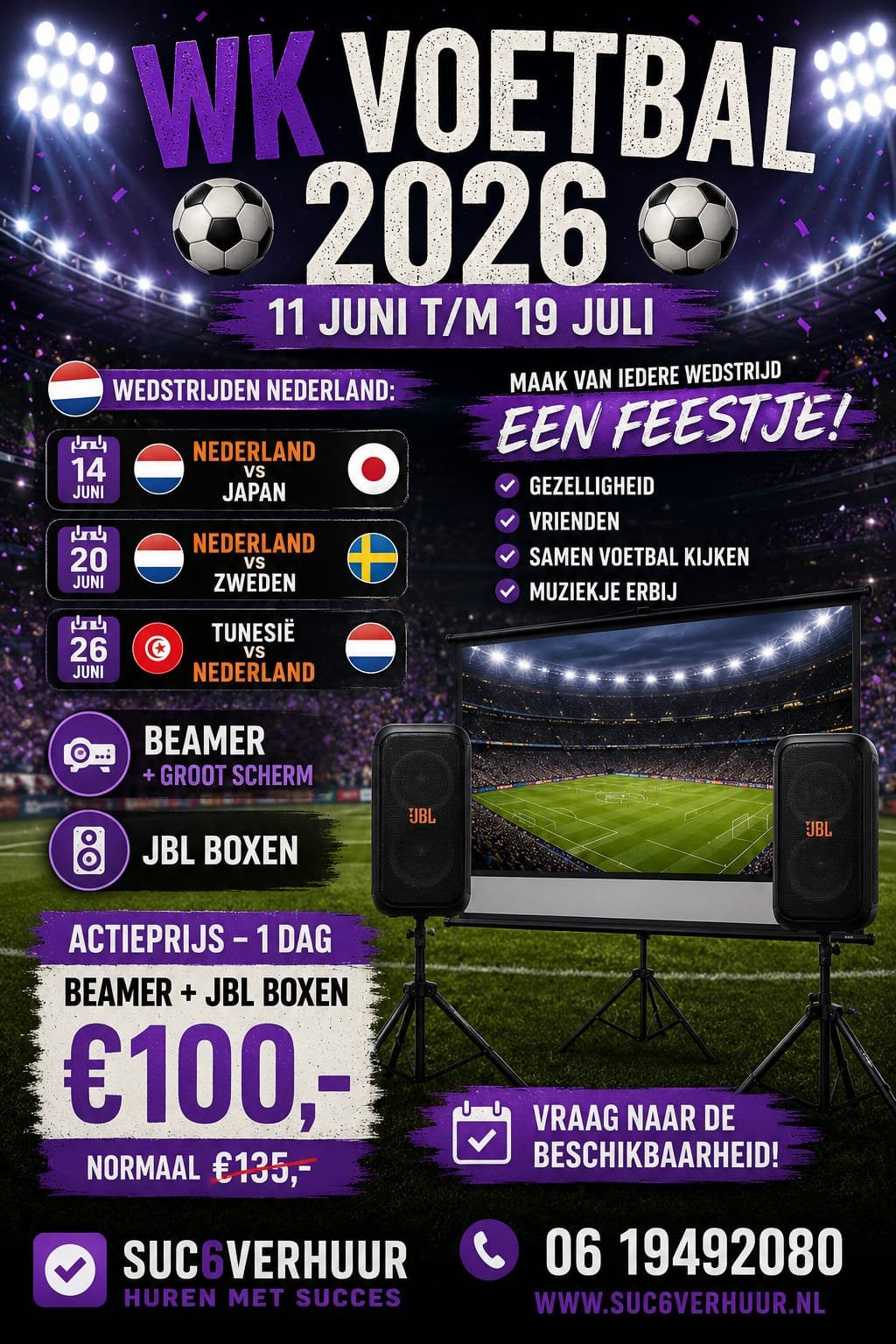 Beamer + JBL set huren #Hoogeveen #WK actie, Ophalen, Ultra HD (4K)