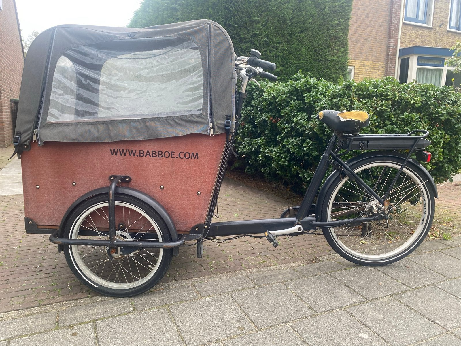 Babboe Big bakfiets met huif en elektrische ondersteuning, Ophalen, Gebruikt, 3 kinderen, Elektrisch