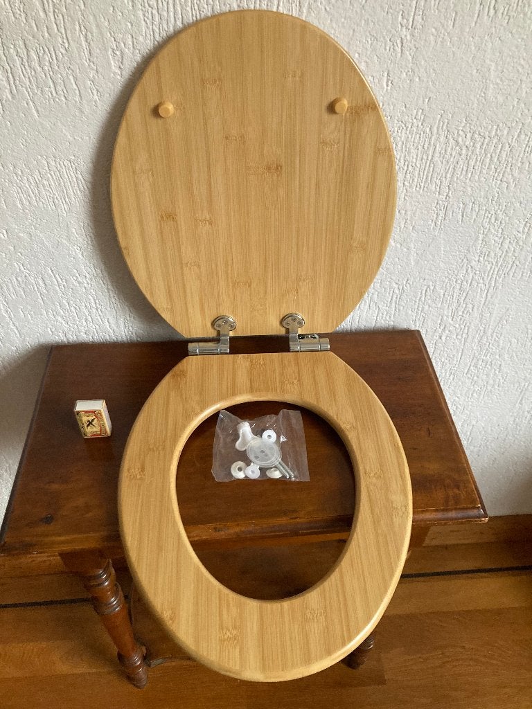 Houten bamboe massief hout toiletbril met deksel soft close, Doe-het-zelf en Verbouw, Ophalen of Verzenden, Nieuw, Rvs, Toilet