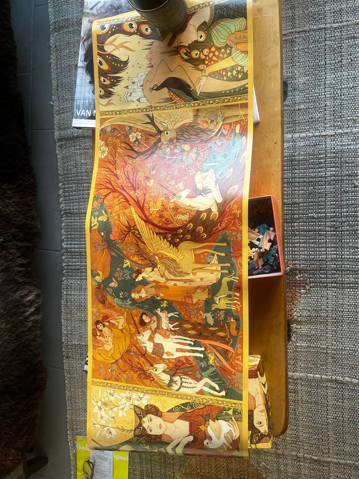 Djeco Unicorn Garden Puzzel 500 stukjes met poster, Ophalen of Verzenden, Meer dan 50 stukjes, Zo goed als nieuw, 6 jaar of ouder